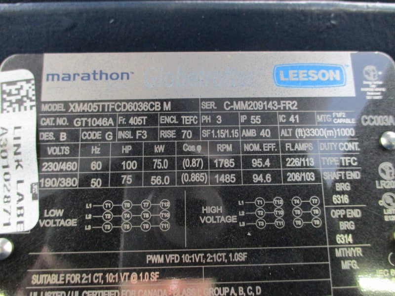 MARATHON XM405TTFCD6036CBM GT1046A 230/460V 226/113A NSNP