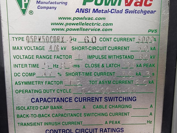 POWELL 05PV50CDRX-2 125VDC 3000A NSMP