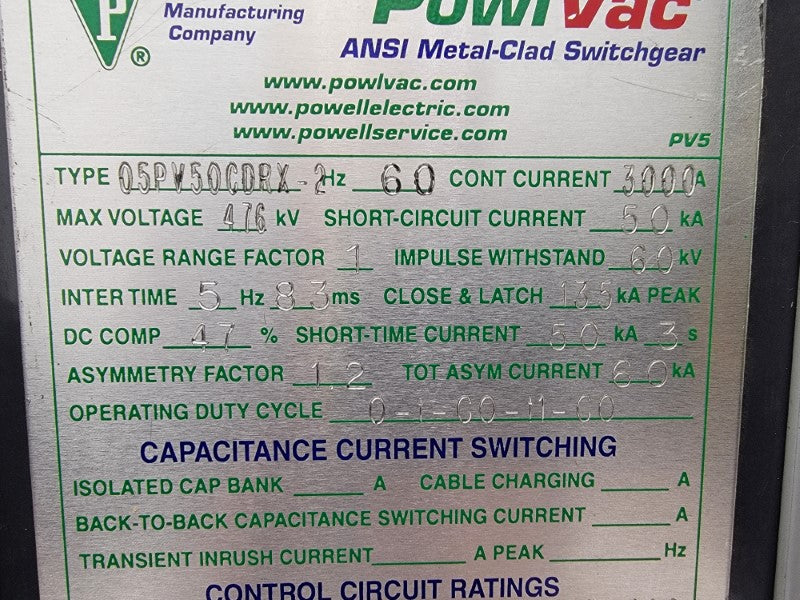 POWELL 05PV50CDRX-2 125VDC 3000A NSMP