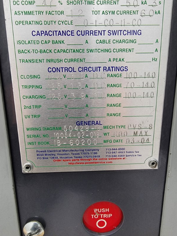 POWELL 05PV50CDRX-2 125VDC 3000A NSMP
