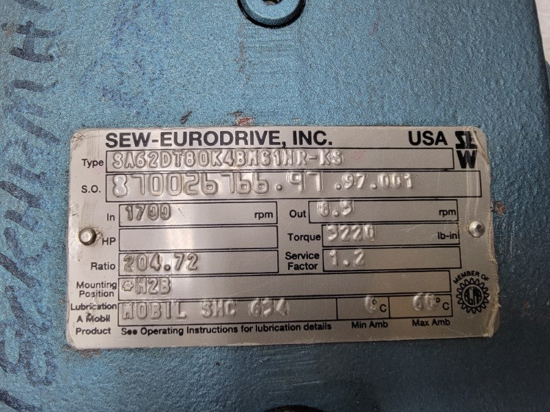 SEW-EURODRIVE DFT80K4 SA62DT80K4BM61HR-KS 230/460V 2.90/1.45A NSNP