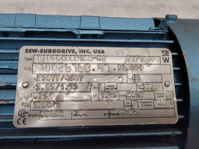 SEW-EURODRIVE DFT80K4BM61HR-KS SA62DT80K4BM61HR-K3 230/460V 3.05/1.53A NSNP