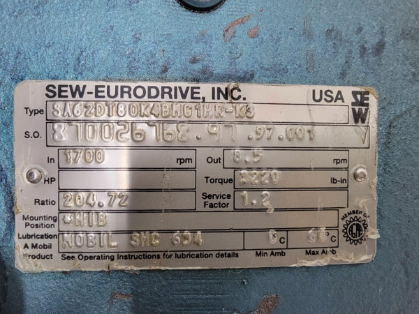 SEW-EURODRIVE DFT80K4BM61HR-KS SA62DT80K4BM61HR-K3 230/460V 3.05/1.53A NSNP