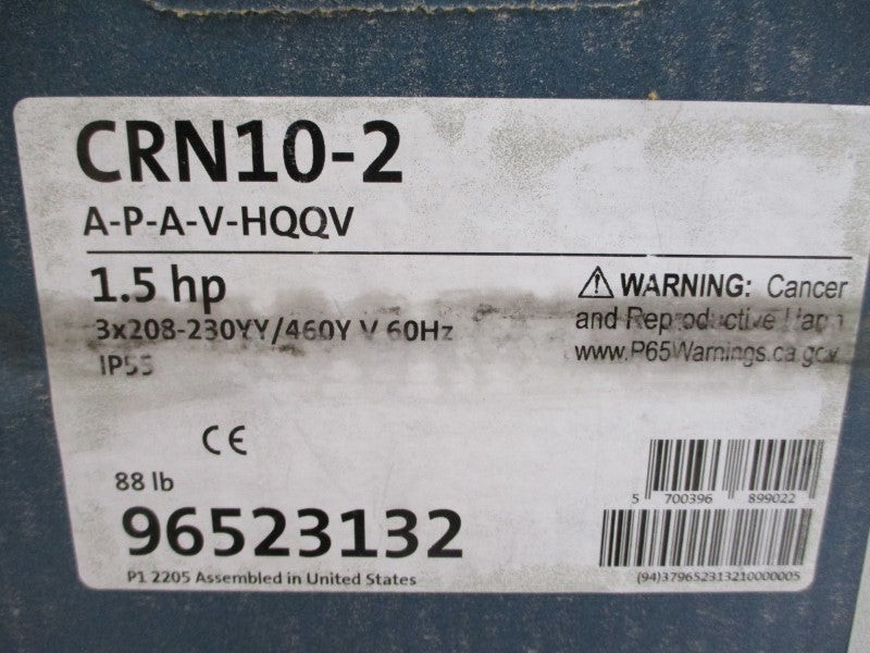 GRUNDFOS CRN10-2 A-P-A-V-HQQV-GX2 W/ BALDOR 84Z04051 208-230/460V 4.3-4/2A NSMP