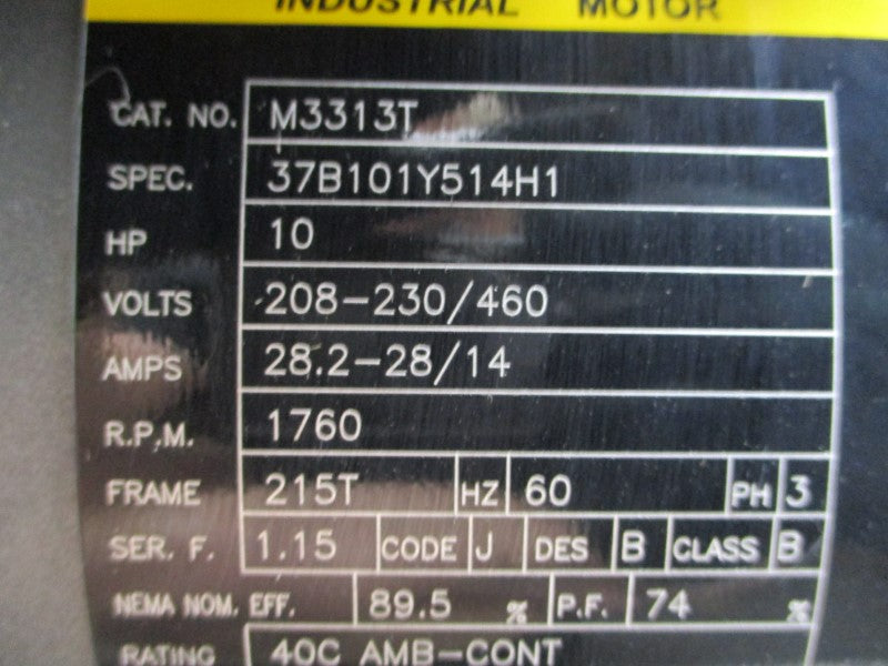 BALDOR M3313T 37B101Y514H1 208-230/460V 28.2-28/14A NSNP
