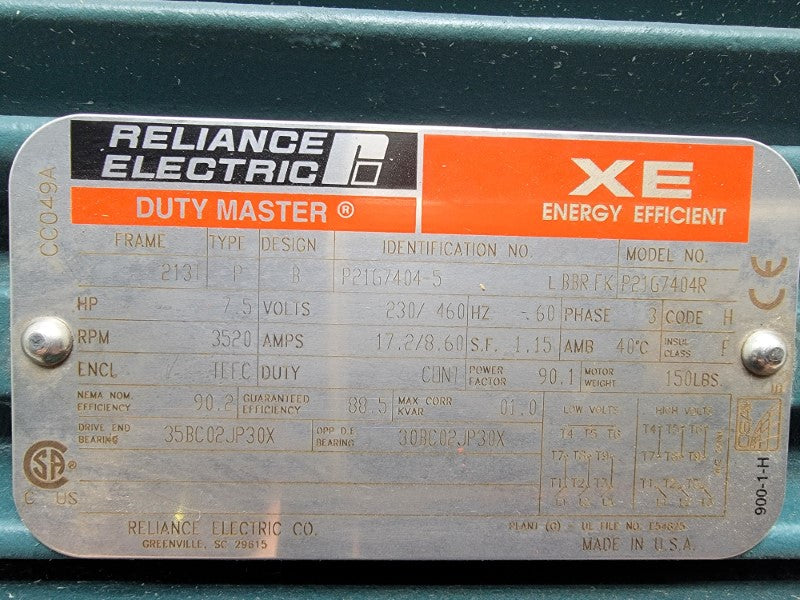 RELIANCE ELECTRIC P21G7404-5 230/460V 17.2/8.60A NSNP
