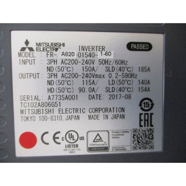 MITSUBISHI ELECTRIC FR-A820-01540-1-60 200-240VAC 150A NSMP