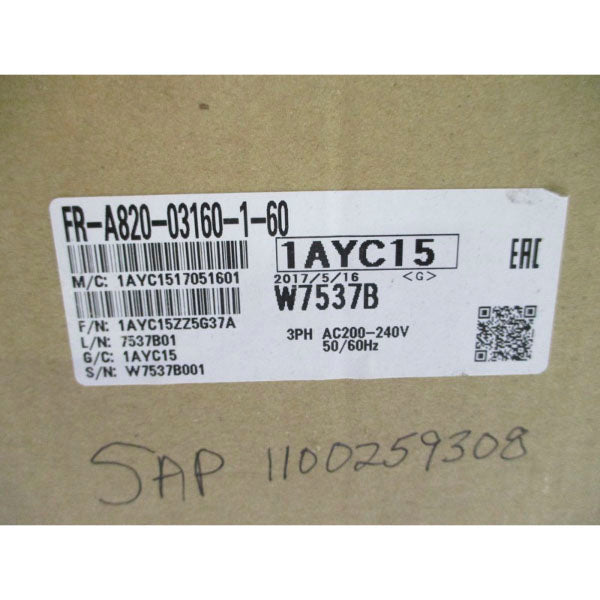 MITSUBISHI ELECTRIC FR-A820-03160-1-60 200-240VAC 266A NSMP