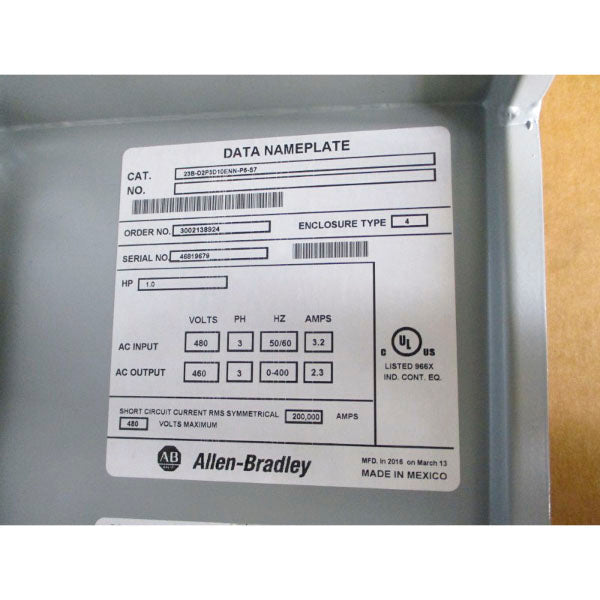 ALLEN BRADLEY 23B-D2P3D10ENN-P6-S7 SER. A 480VAC 3.2A NSMP