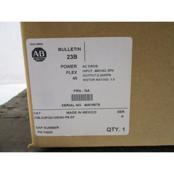 ALLEN BRADLEY 23B-D2P3D10ENN-P6-S7 SER. A 480VAC 3.2A NSMP