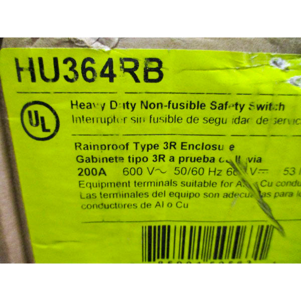 SQUARE D HU364RB SER. F05 600V 200A NSFS