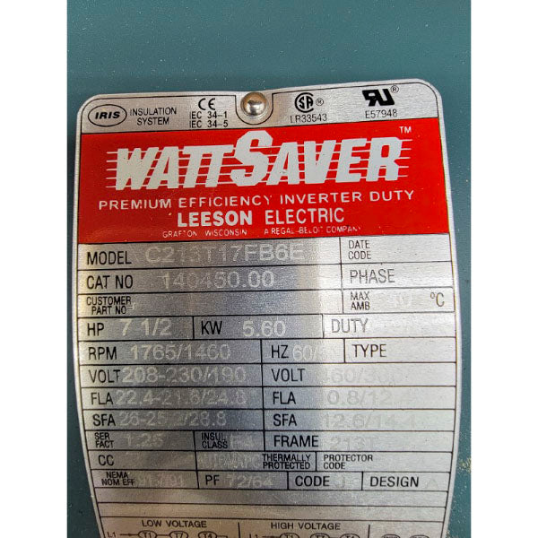 LEESON 140450.00 C213T17FB6E 208-230/190V 22.4-21.6/24.8A NSMP