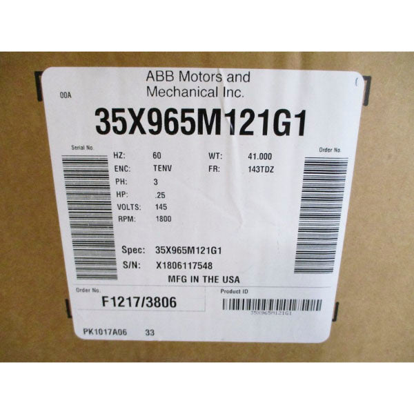BALDOR RELIANCE 35X965M121G1 143TDZ .25 HP RPM 1800 145V 2.3A NSMP