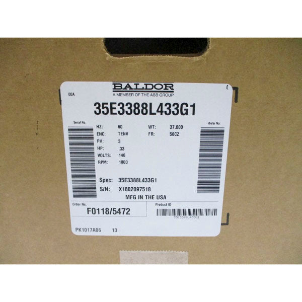 BALDOR RELIANCE 35E3388L433G1 56CZ .33 HP RMP 1800 146V 1.5A NSMP