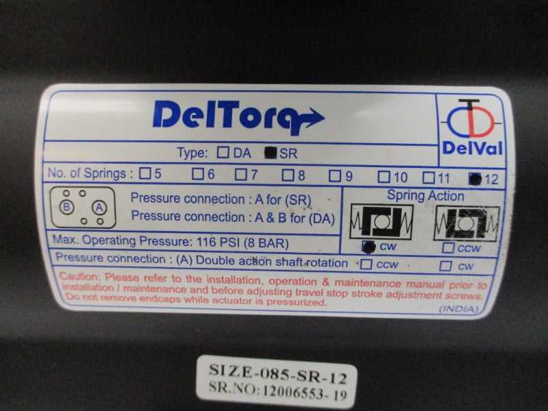DELVAL FLOW CONTROLS DELTORQ 085-SR-12 50040111B1B0 DN100 175PSI 4" NSNP