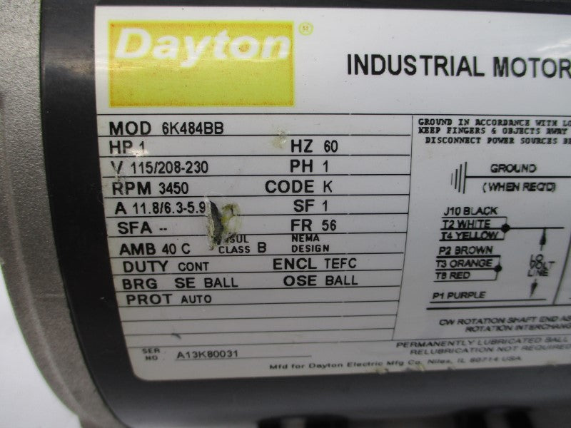 DAYTON 6K484BB 115/208-230V 11.8/6.3-5.9A NSNP