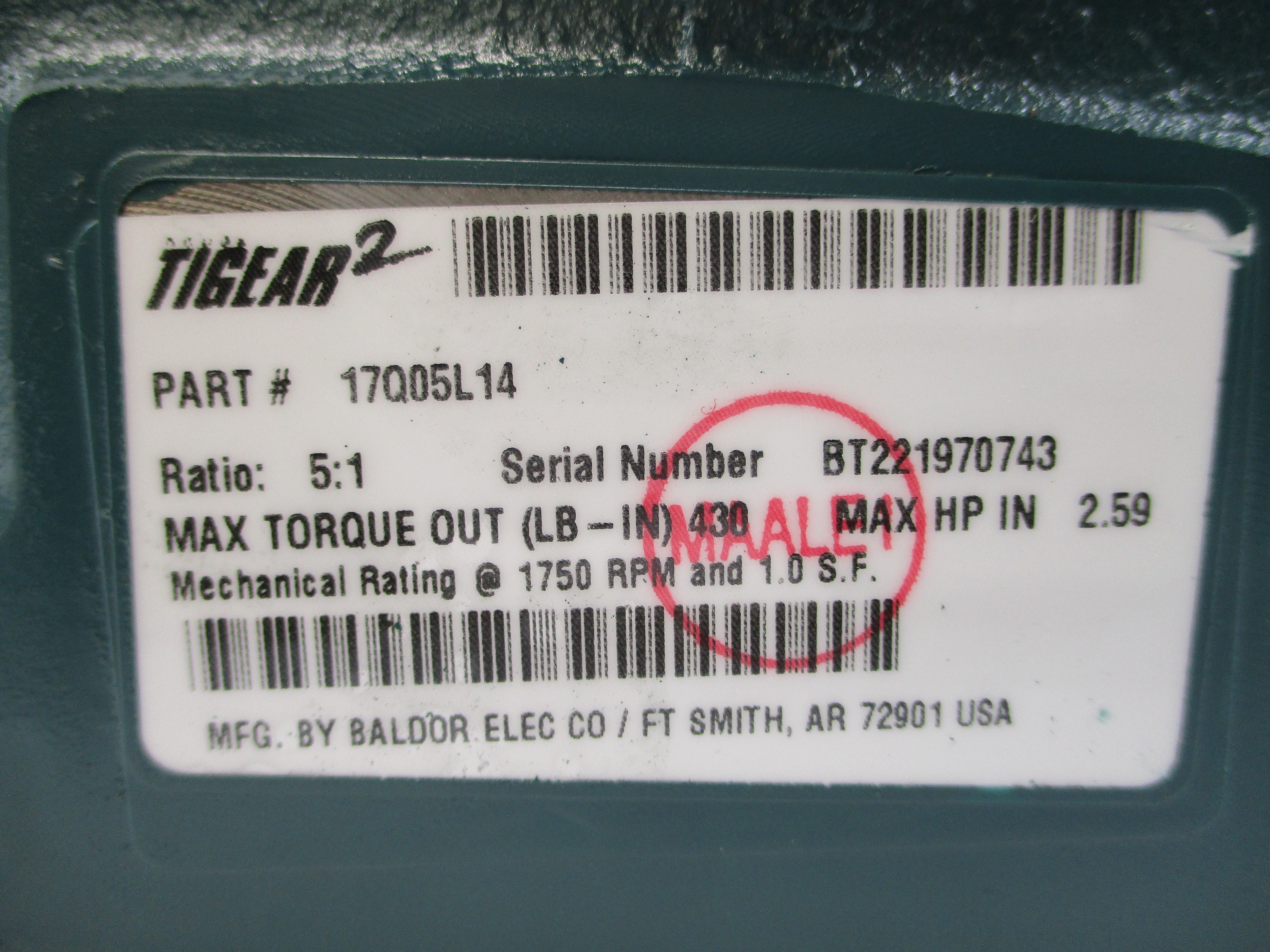 BALDOR 17Q05L14 TIGEAR-2 NSNP