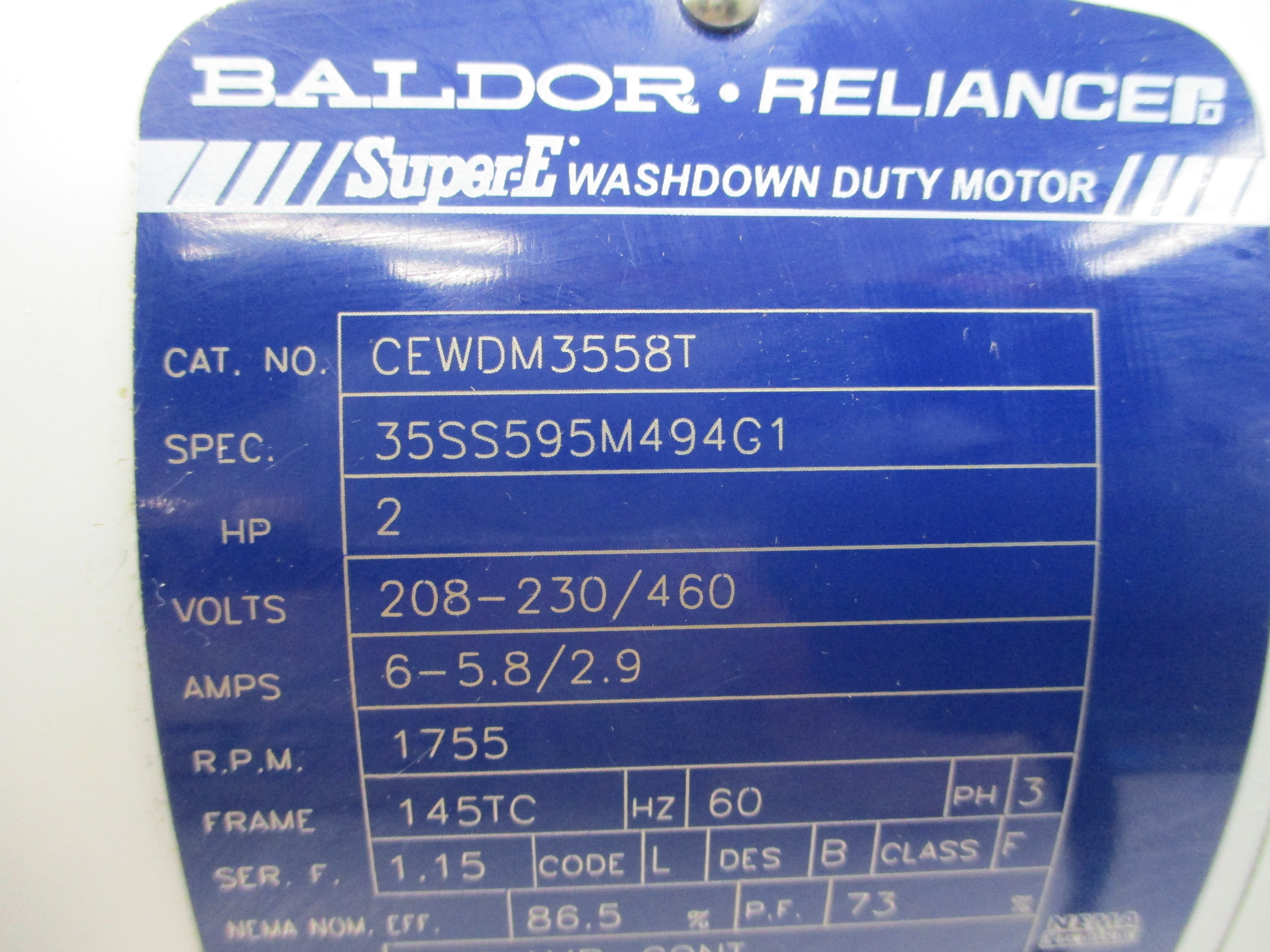 BALDOR CEWDM3558T 35SS595M494G1 208-230/460V, 6-5.8/2.9A NSNP