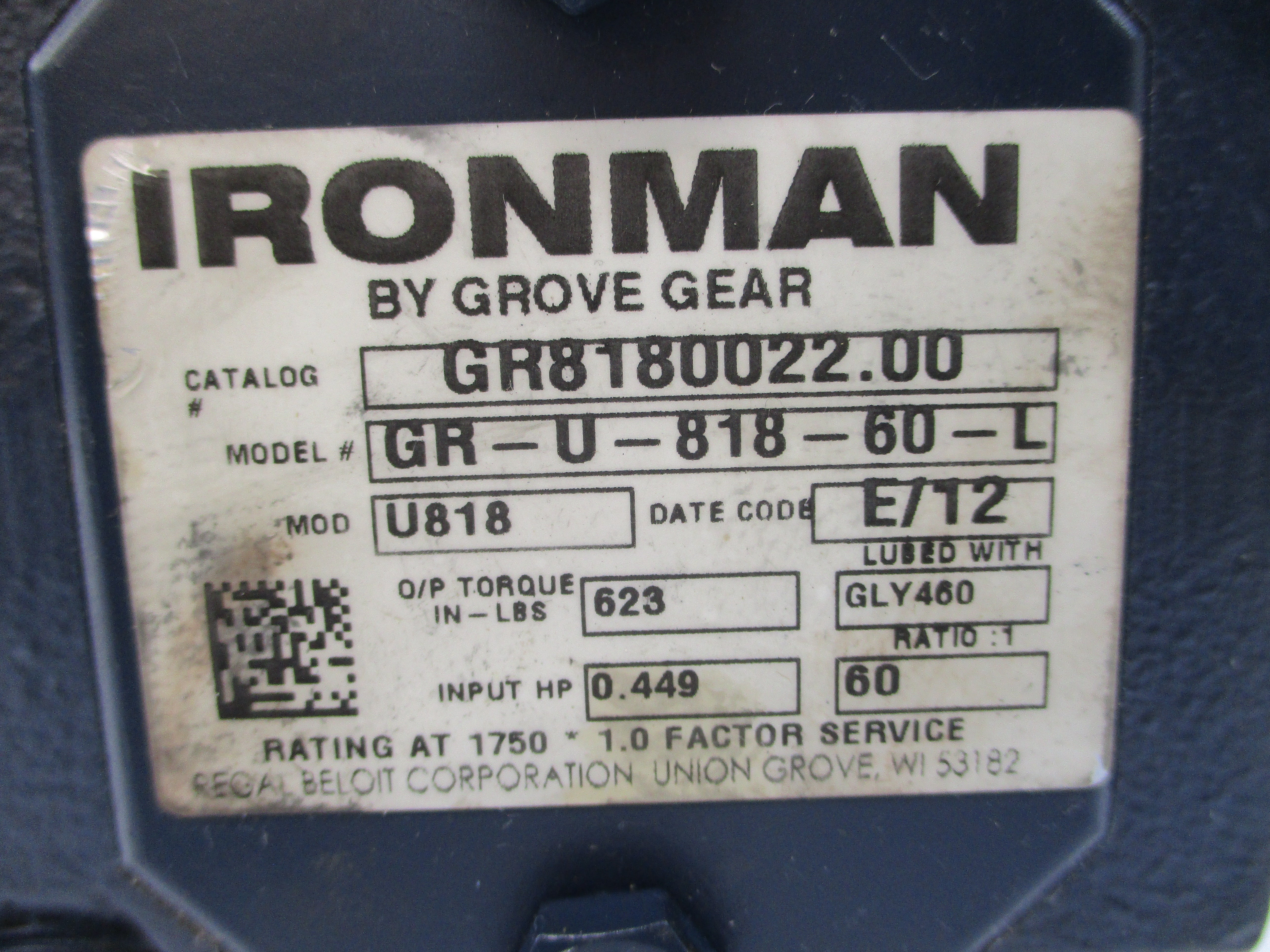 GROVE GEAR GR8180022.00 GR-U-818-60-L UNMP