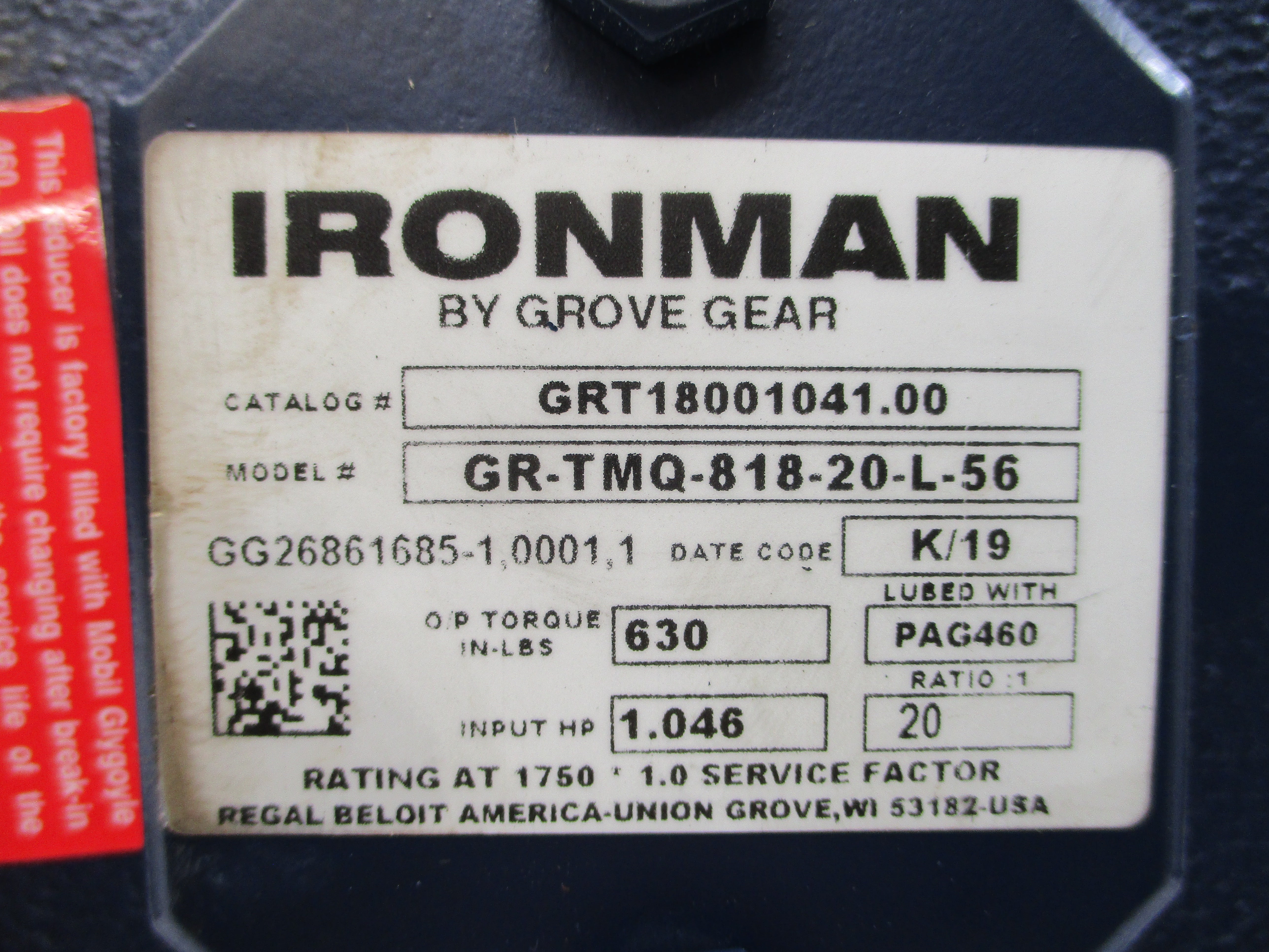GROVE GEAR GRT18001041.00 GR-TMQ-818-20-L-56 NSNP