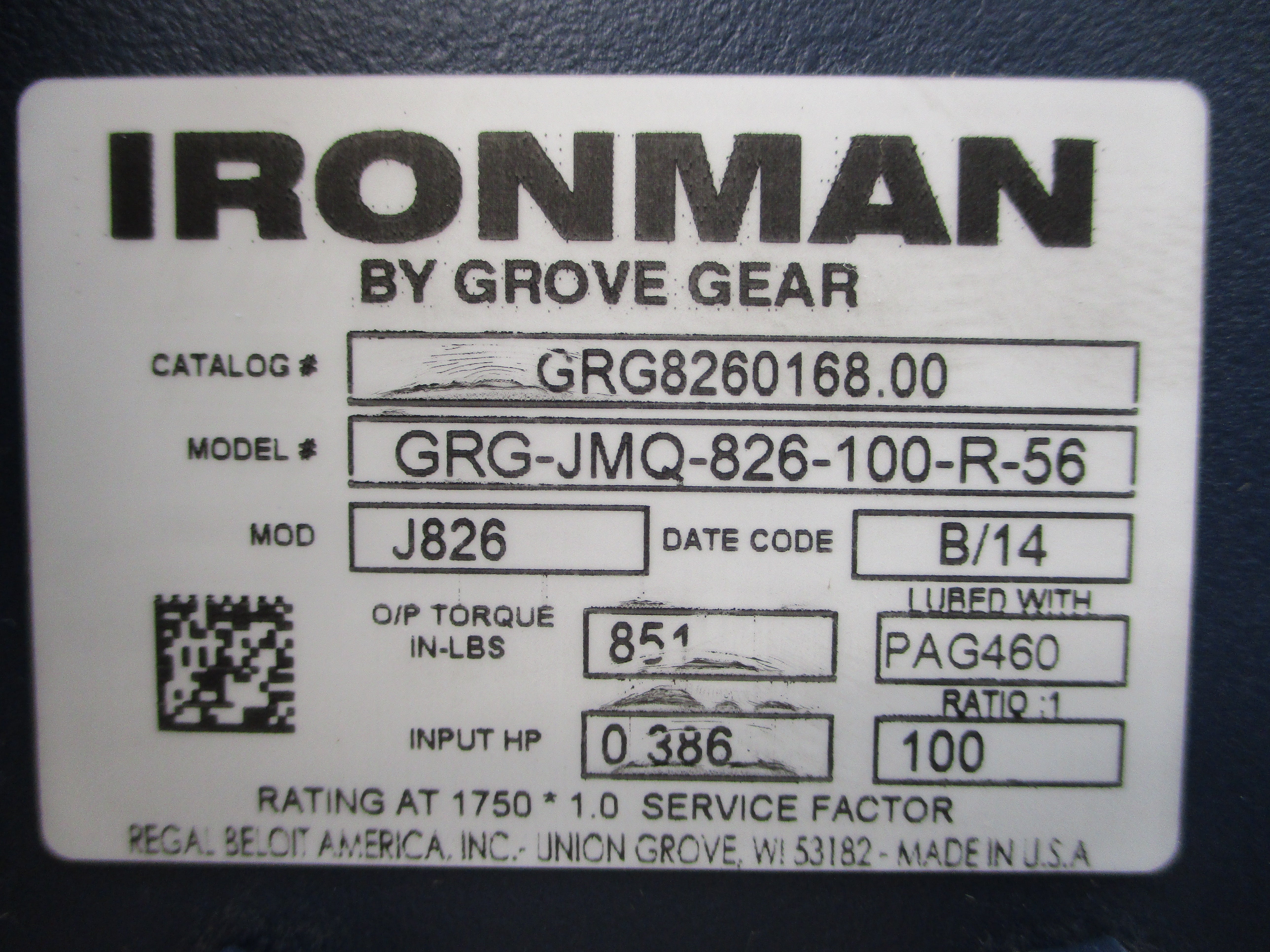GROVE GEAR GRG8260168.00 GRG-JMQ-826-100-R-56 NSNP
