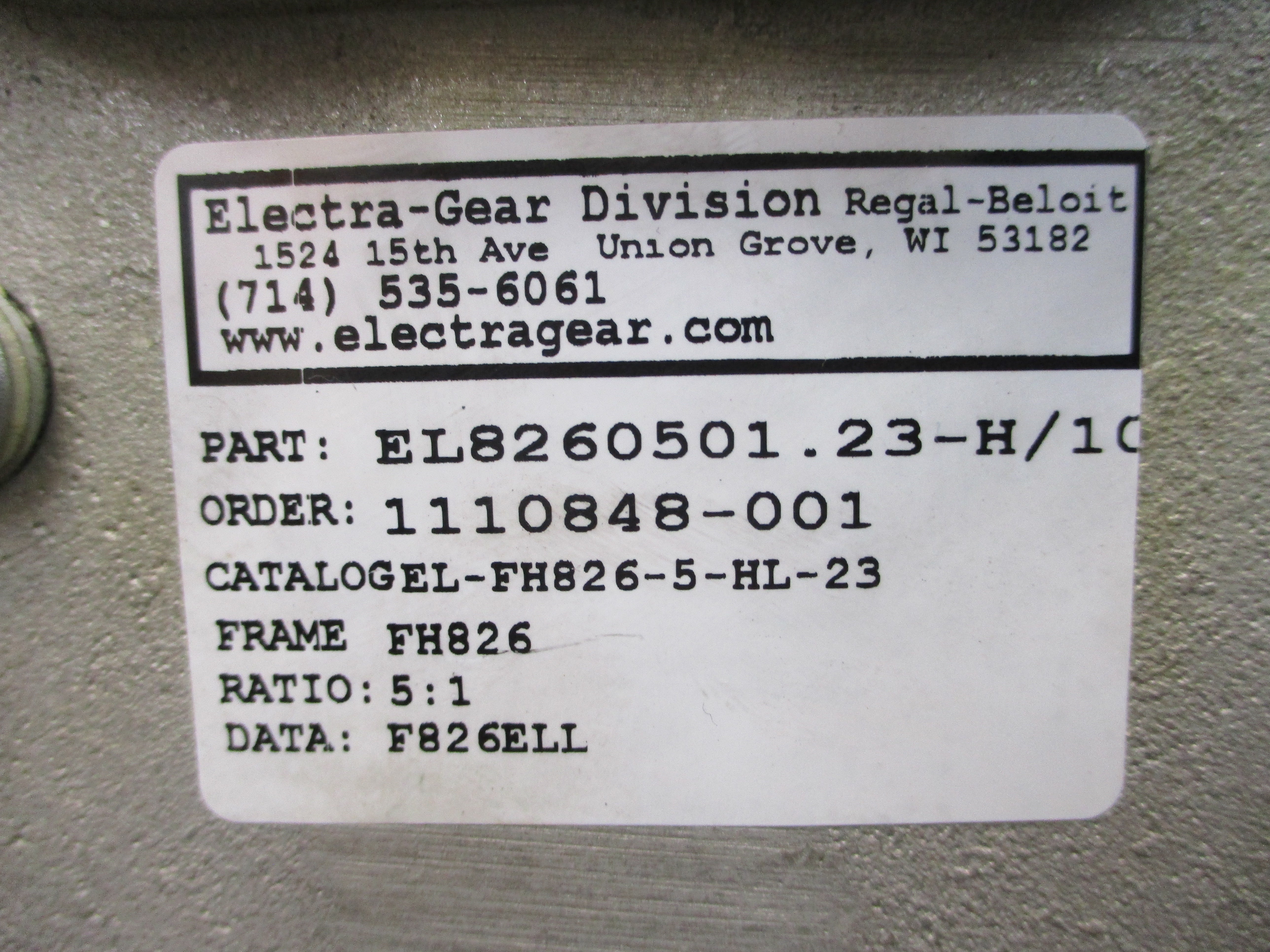 GROVE GEAR EL8260501.23-H/10 EL-FH826-5-HL-23 NSNP