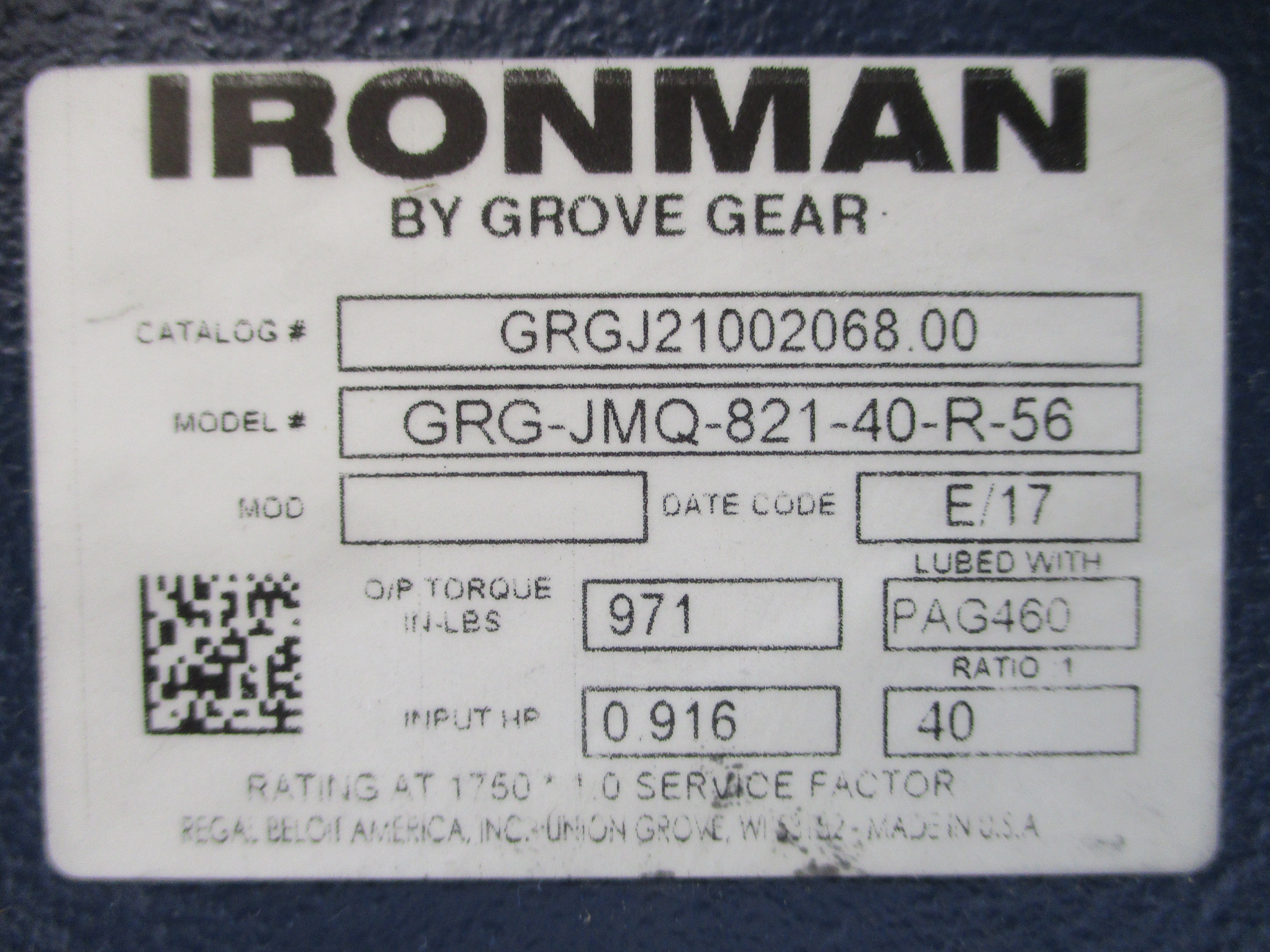 GROVE GEAR GRGJ21002068.00 GRG-JMQ-821-40-R-56 NSNP