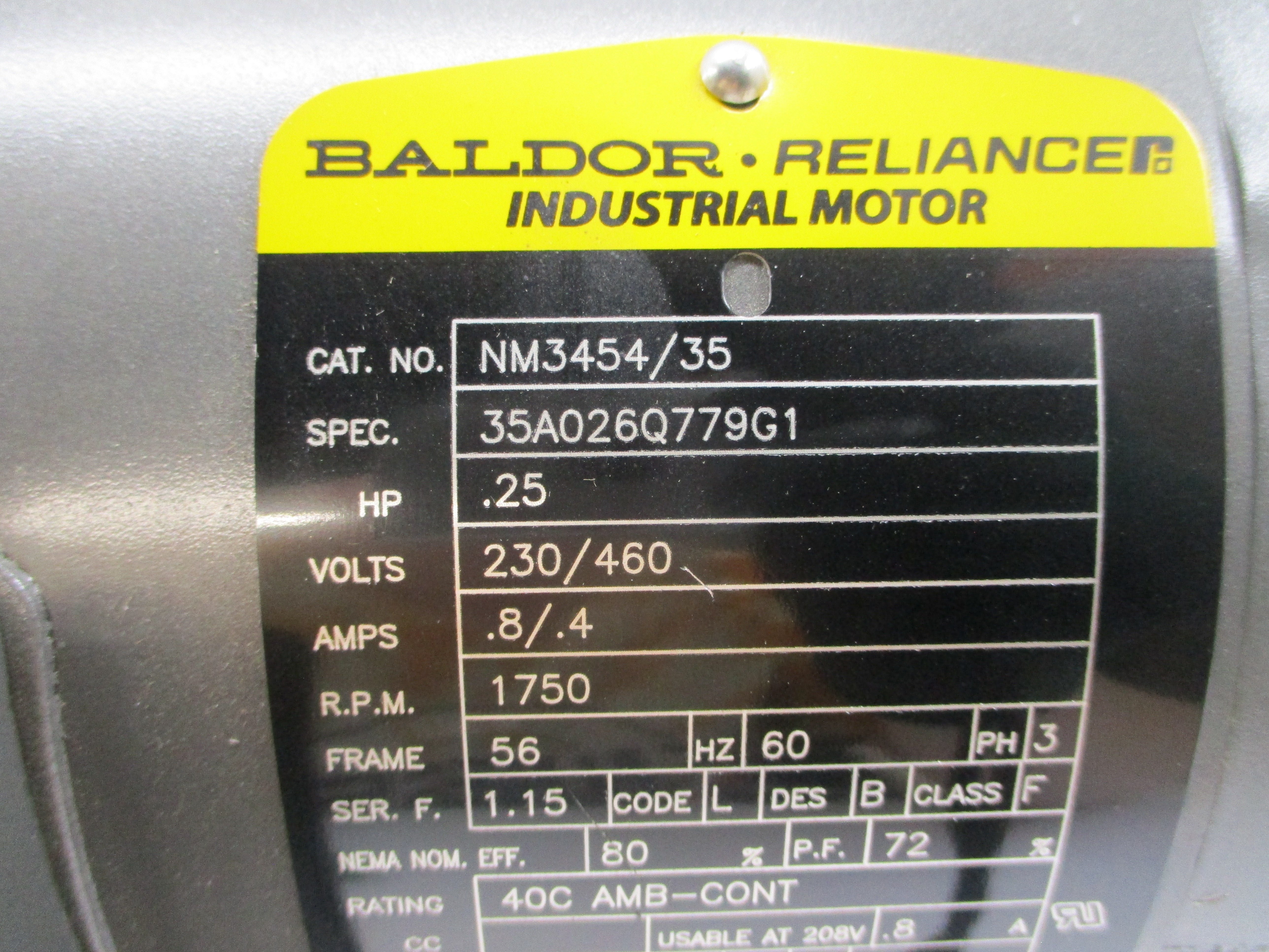 BALDOR NM3454/35 35A026Q779G1 230/460V .8/.4A NSNP