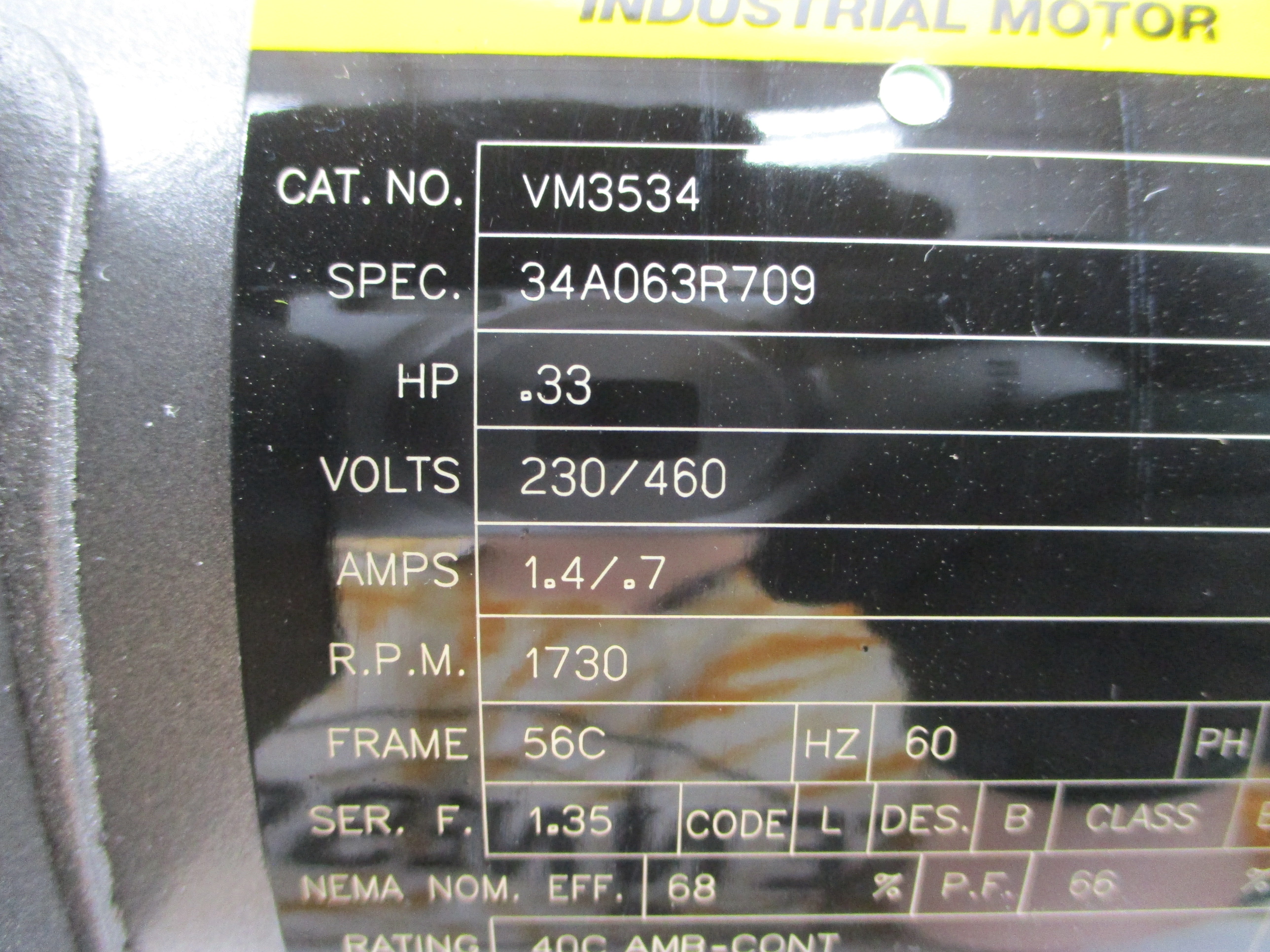 BALDOR VM3534 34A063R709 230/460V 1.4/.7A NSNP