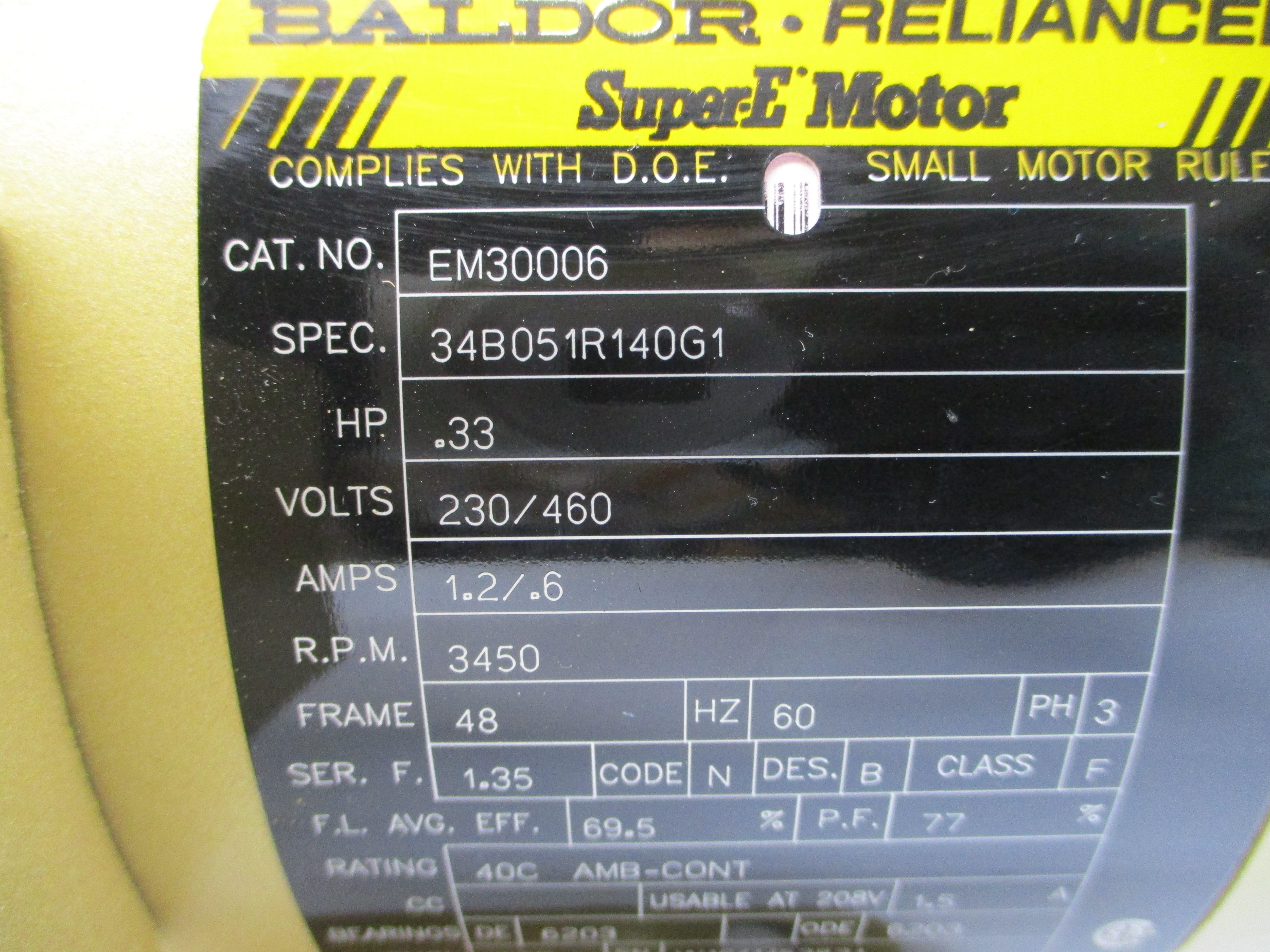 BALDOR EM30006 34B051R140G1 230/460V 1.2/.6A NSNP