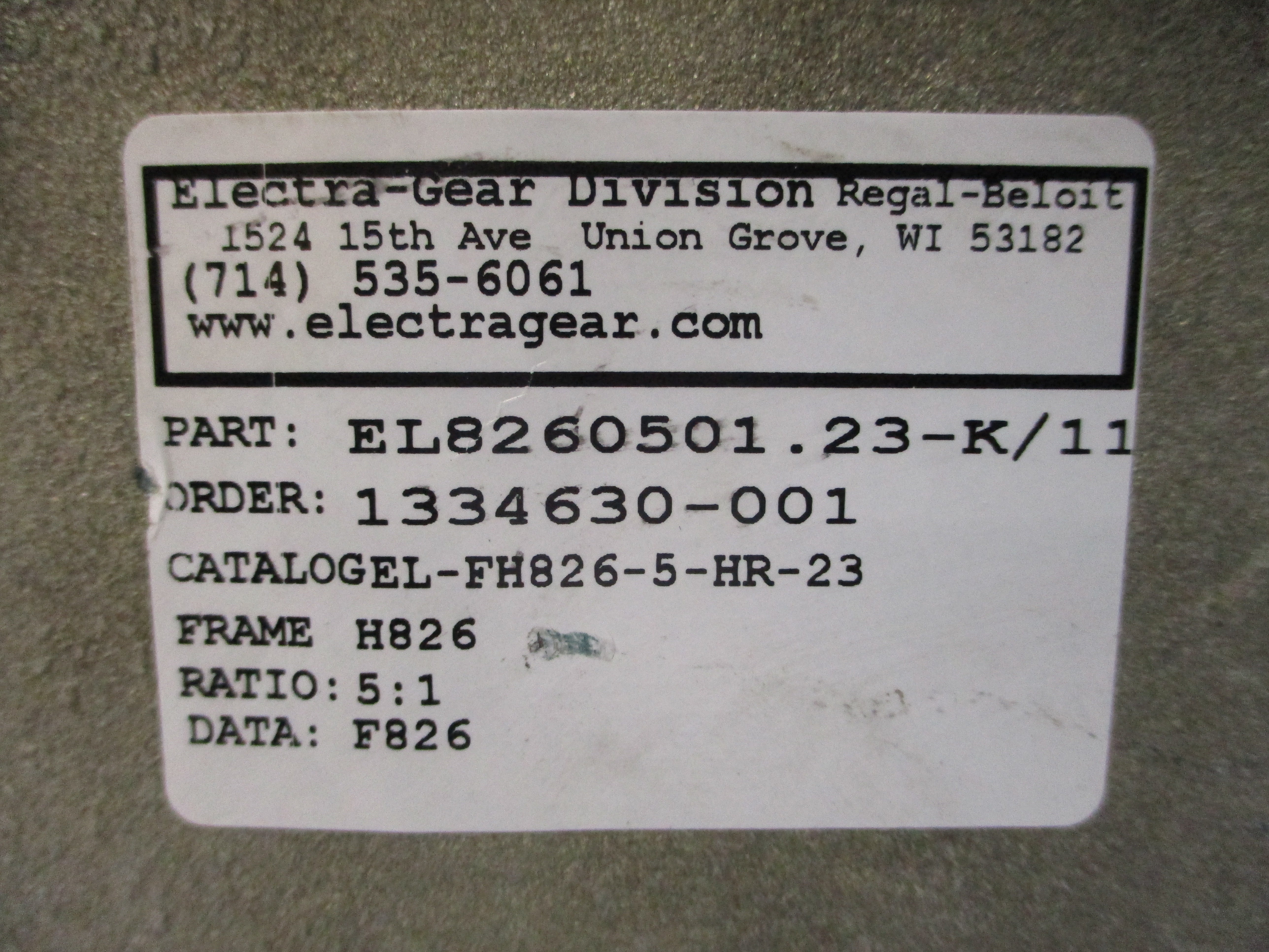 GROVE GEAR EL8260501.23-K/11 EL-FH826-5-HR-23 NSNP