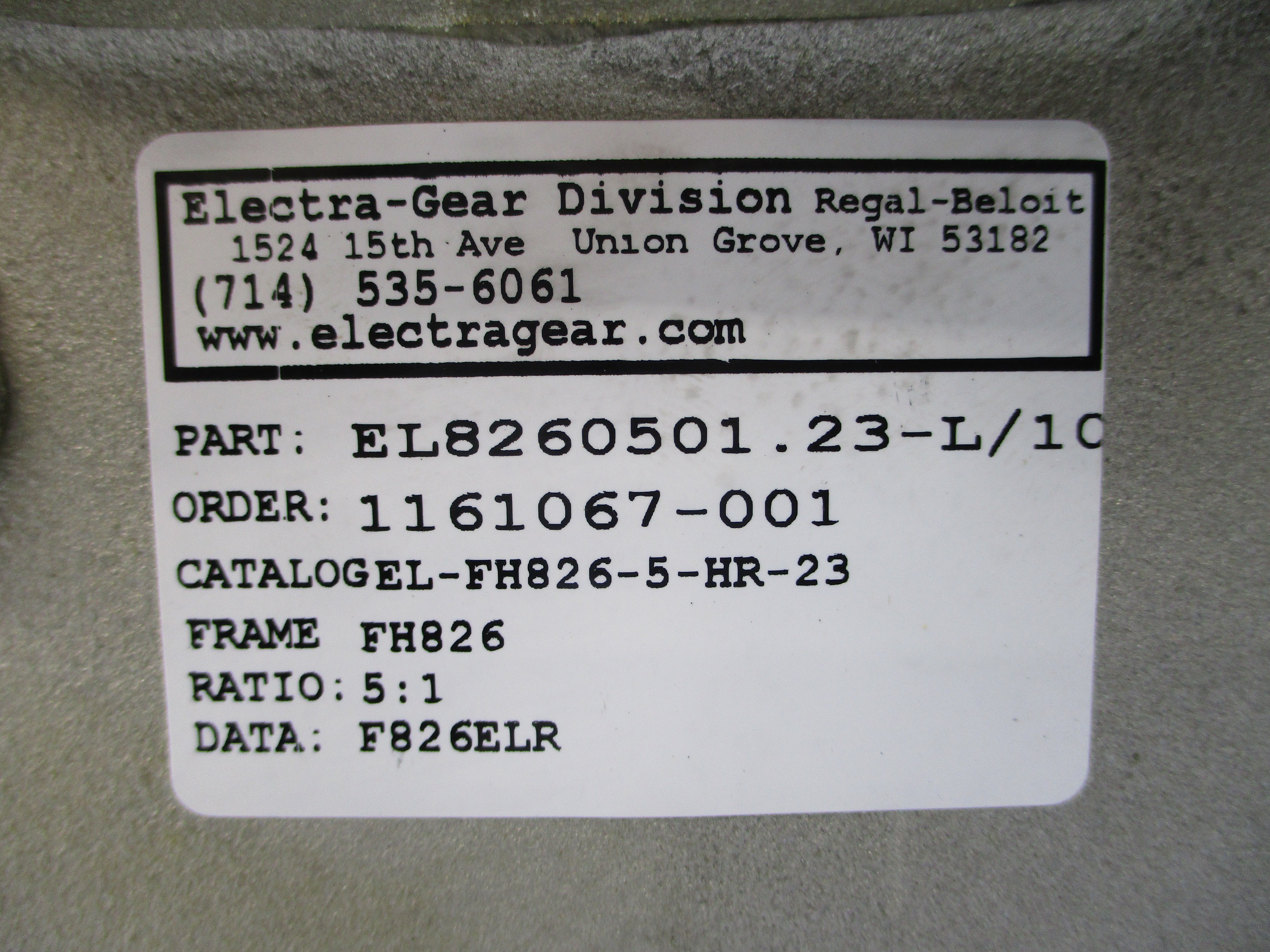 GROVE GEAR EL8260501.23-L/10 EL-FH826-5-HR-23 NSNP