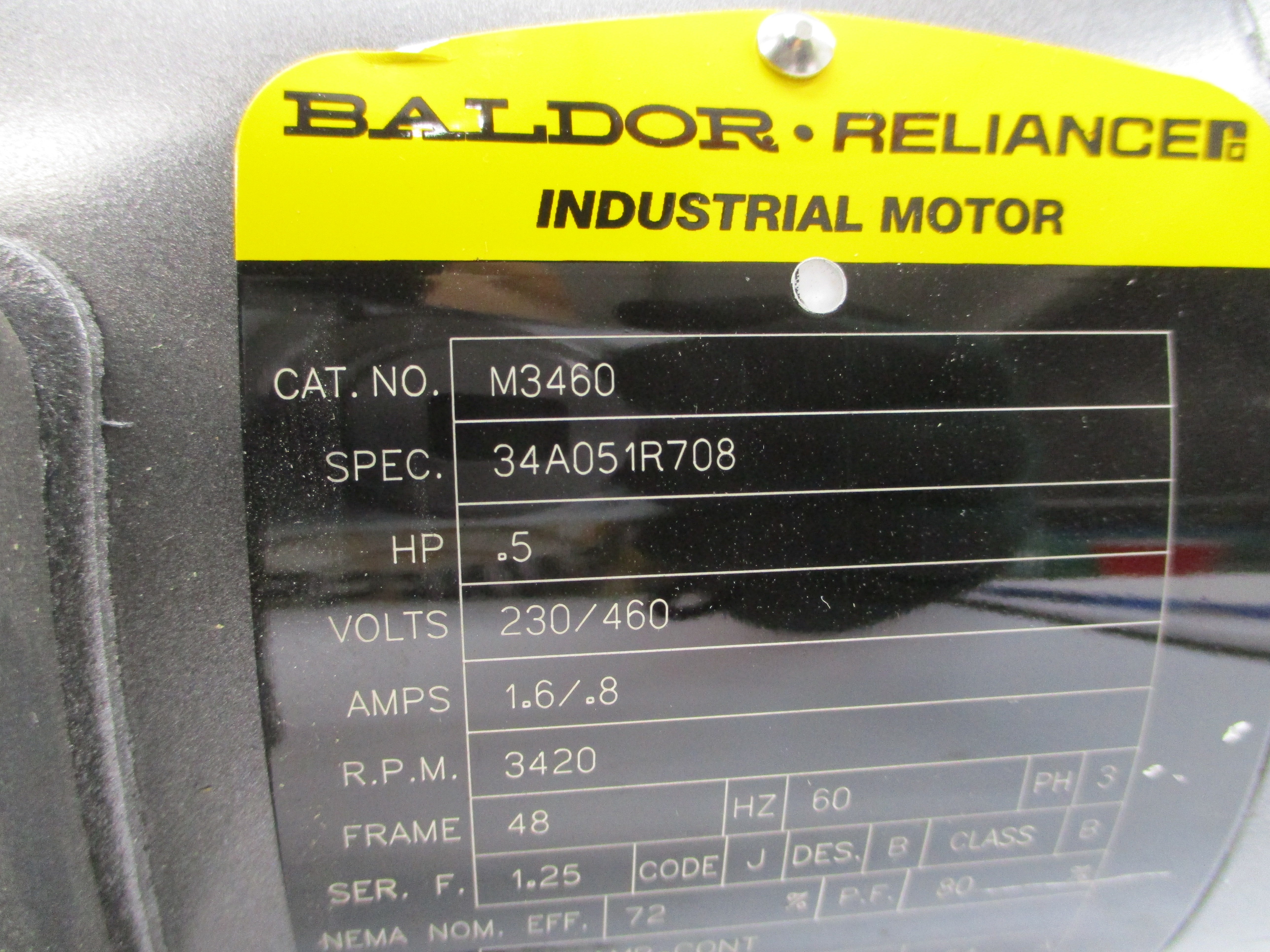 BALDOR M3460 34A051R708 230/460V 1.6/.8A NSNP
