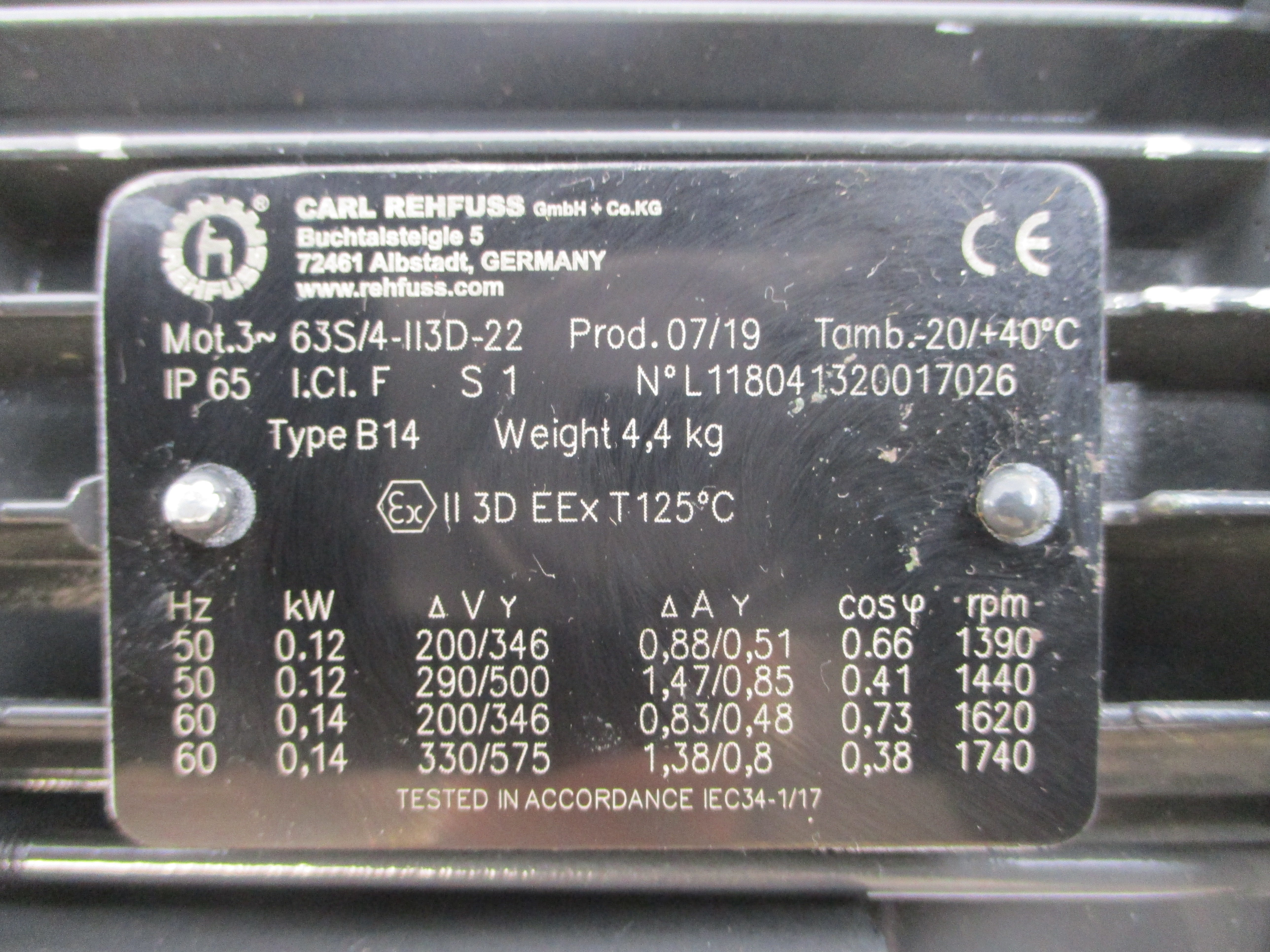 REHFUSS 63S/4-II3D-22 SR210F-63S/4 330/575V 1.47/0.85A NSNP