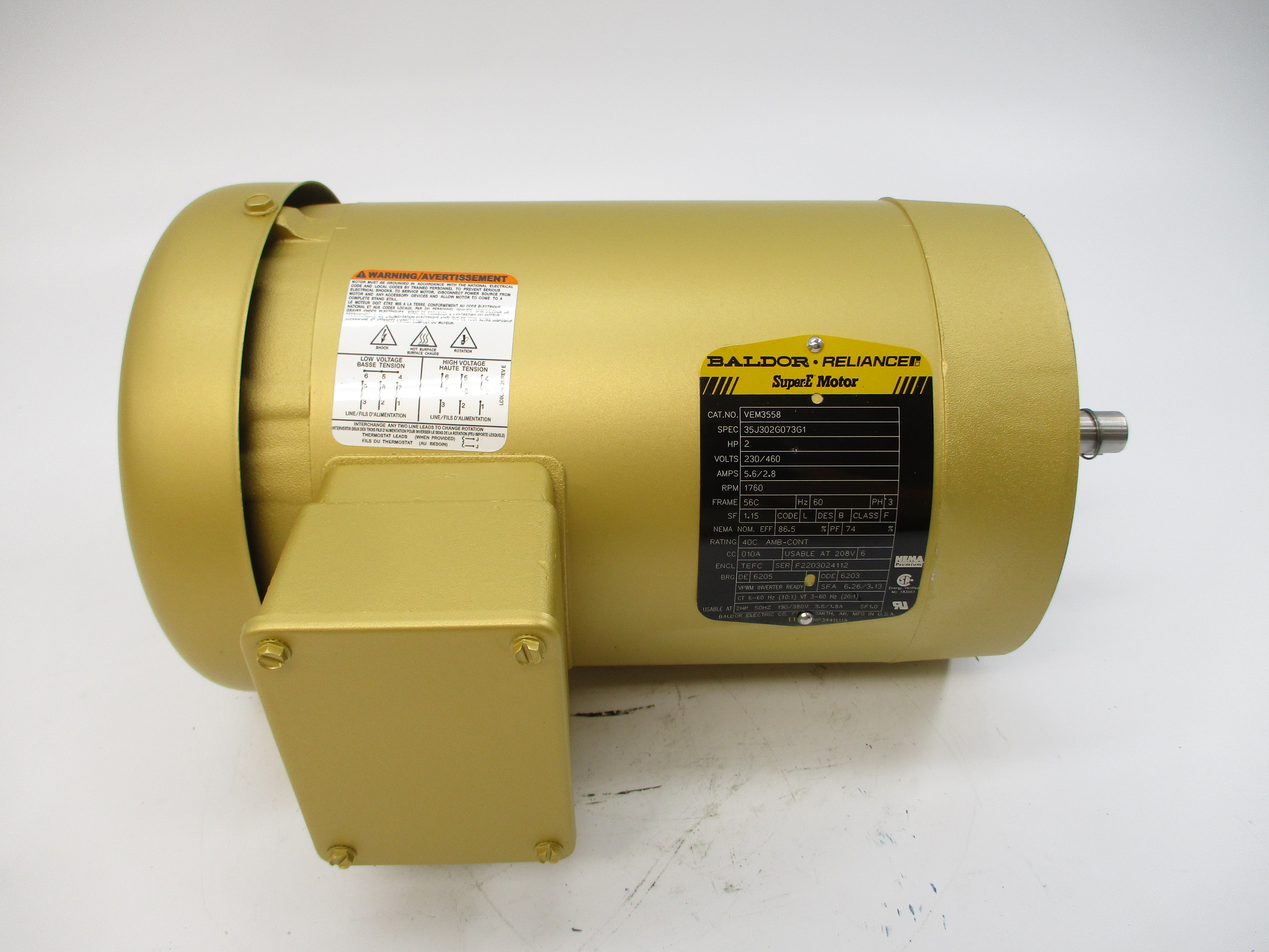BALDOR VEM3558 35J302G073G1 230/460V 5.6/2.8A NSMP