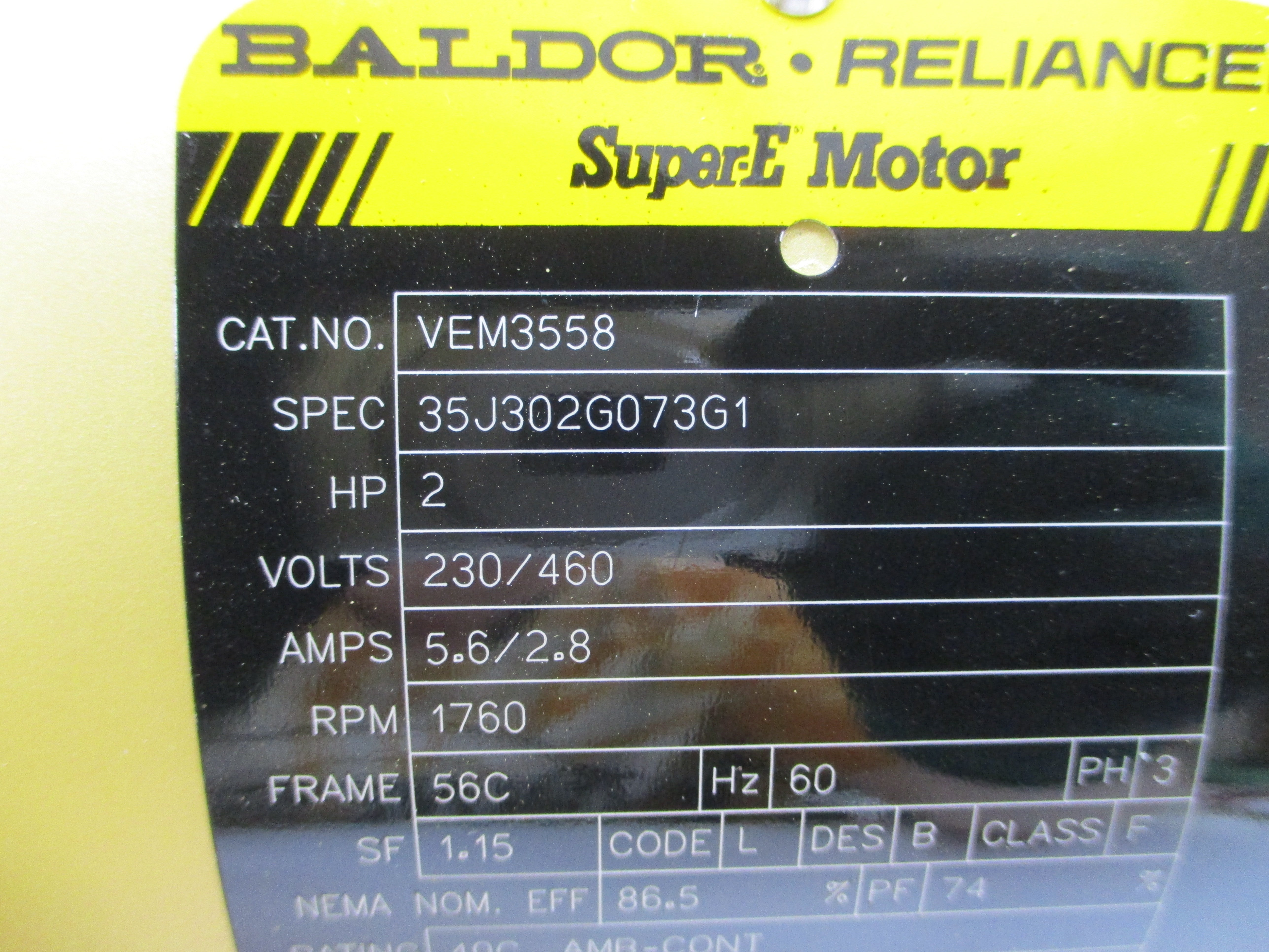 BALDOR VEM3558 35J302G073G1 230/460V 5.6/2.8A NSMP