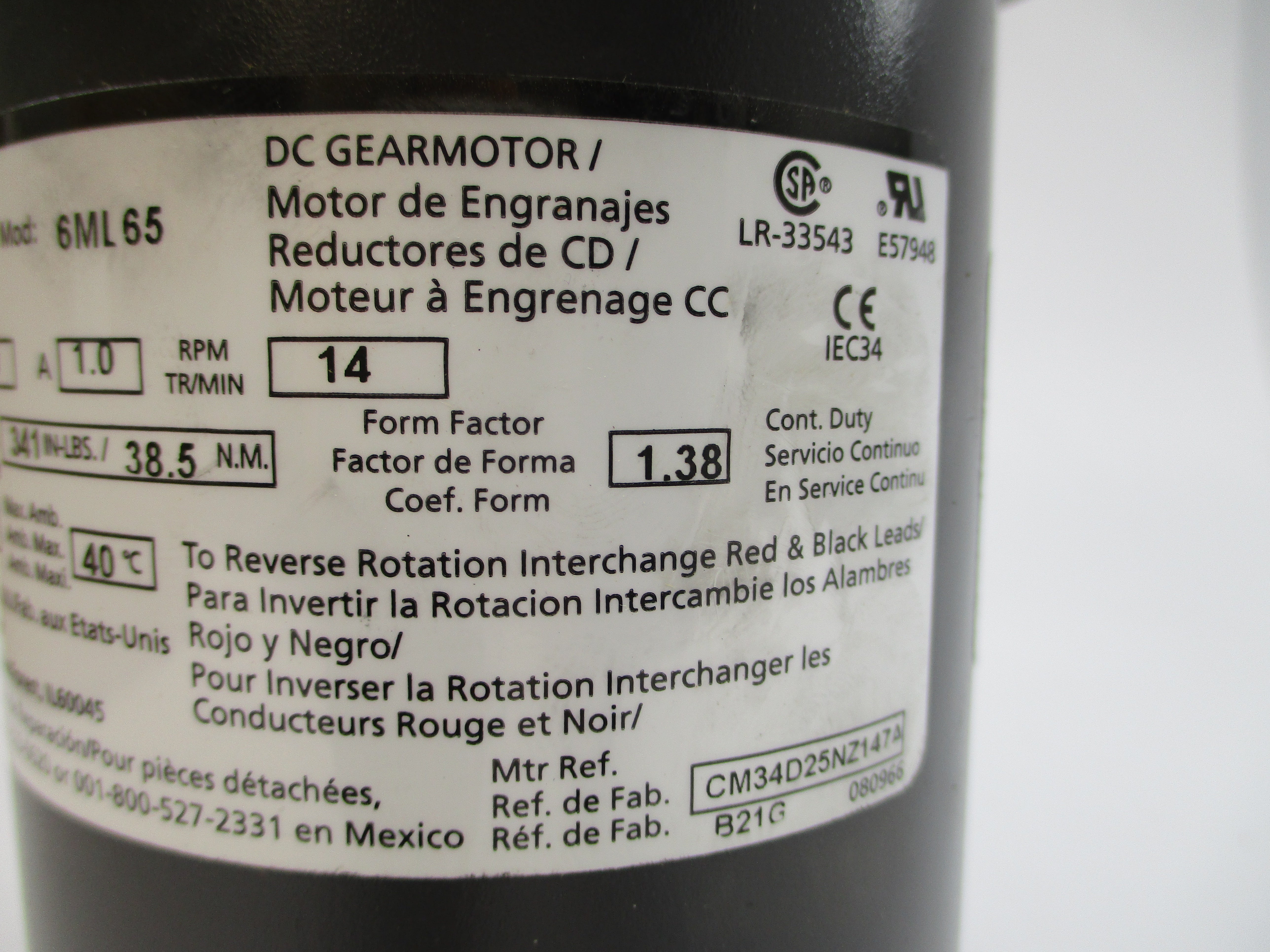 DAYTON 6ML65 90VDC 1.0A NSMP