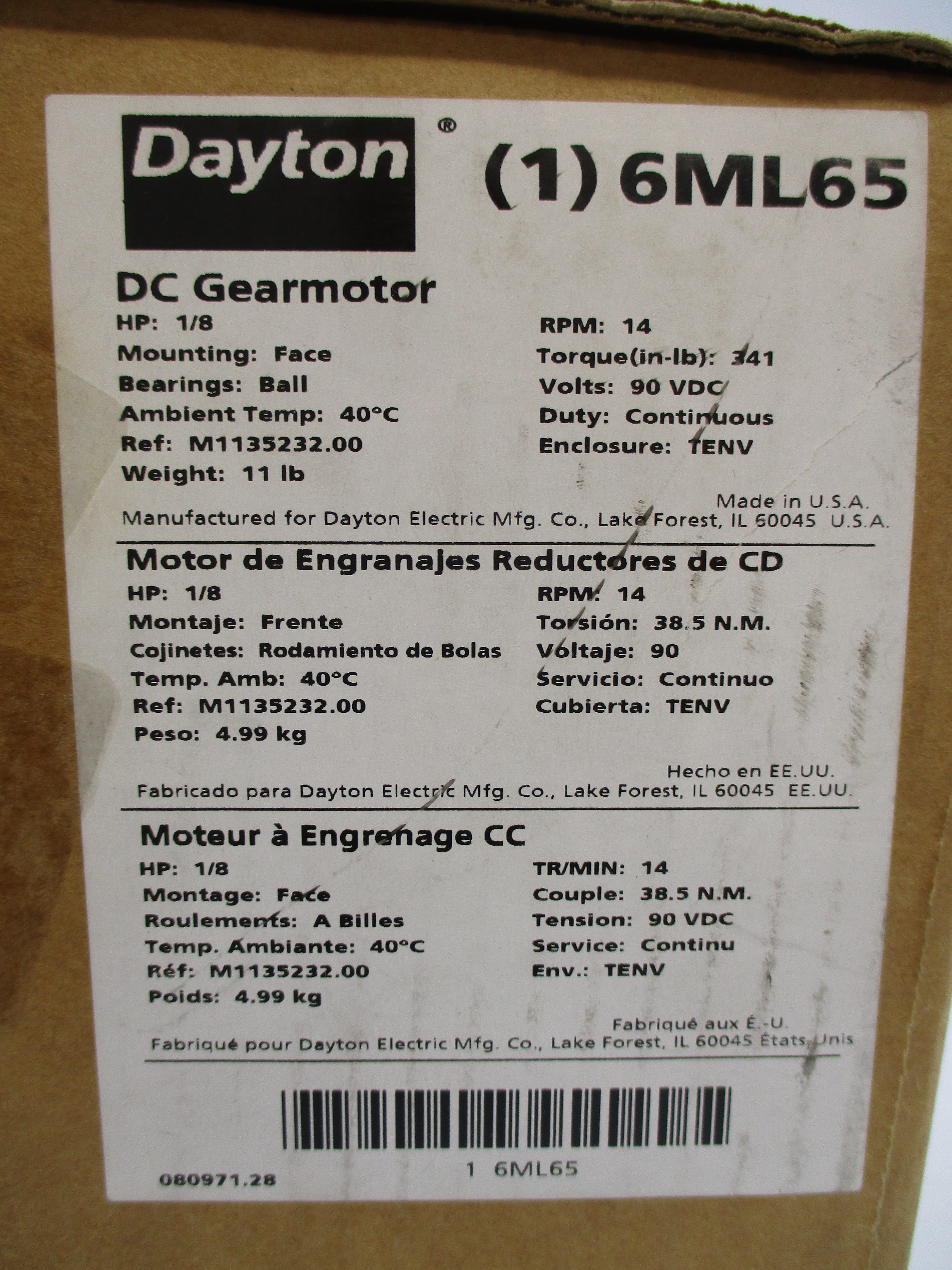 DAYTON 6ML65 90VDC 1.0A NSMP