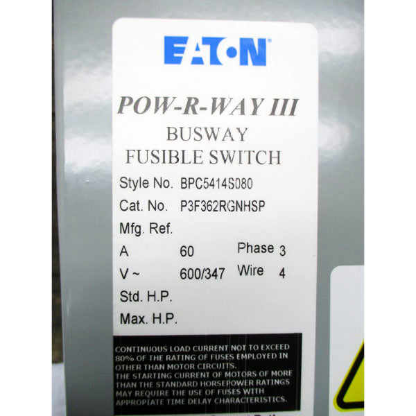 EATON P3F362RGNHSP BPC5414S080 600/347V 60A NSMP