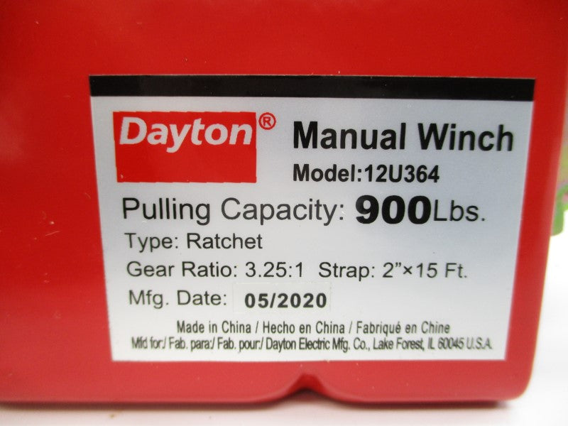 DAYTON 12U364 900LB 2"X15' NSMP