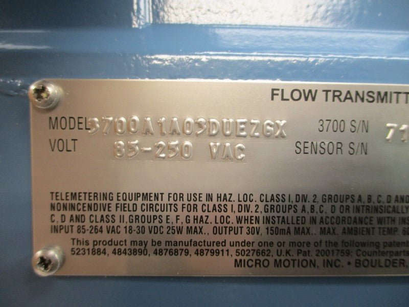 MICRO MOTION 3700A1A03DUEZGX 85-250VAC NSMP