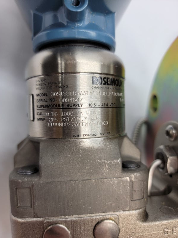 ROSEMOUNT 3051S2LD3AA1A1010DEF71CB60M5 10.5-42.4VDC 285PSI NSMP