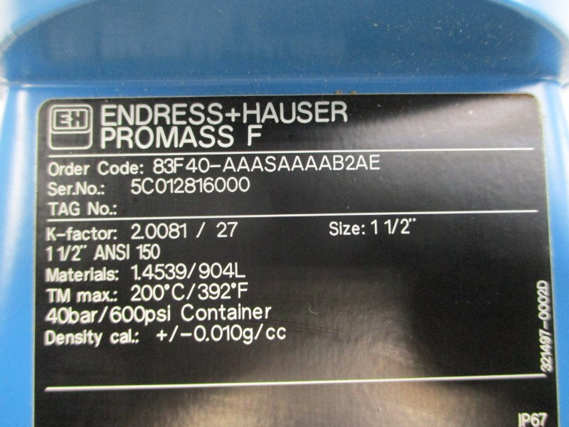 ENDRESS+HAUSER 83F40-AAASAAAAB2AE 85-260VAC 600PSI 1-1/2" NSNP