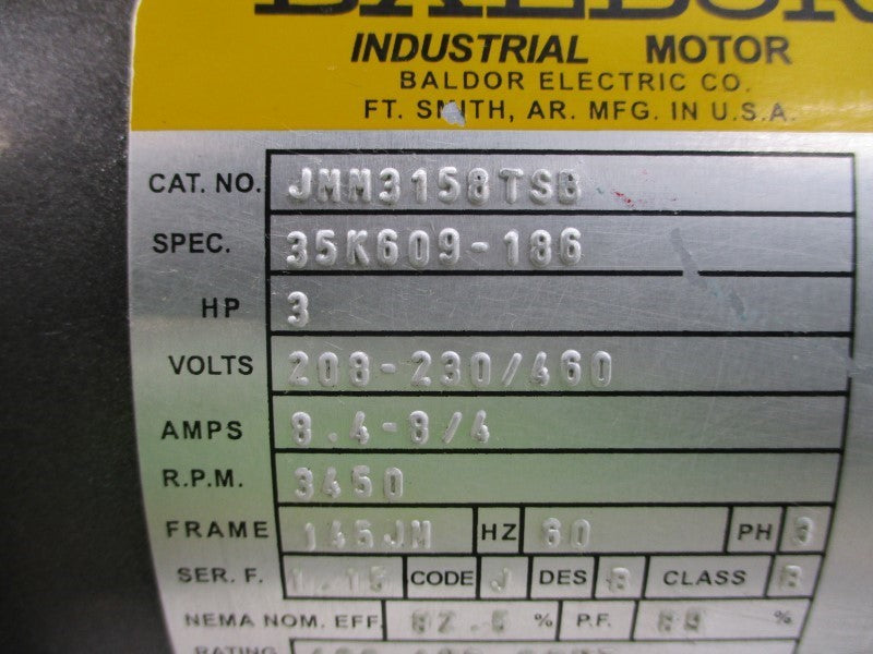 BALDOR JMM3158TSB 35K609-186 208-230/460V 8.4-8/4A NSNP