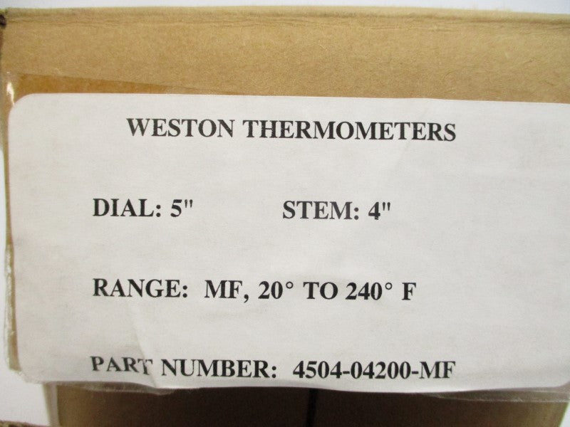 WESTON THERMOMETERS 4504-04200-MF 20-240'F 5" STEM4 NSMP