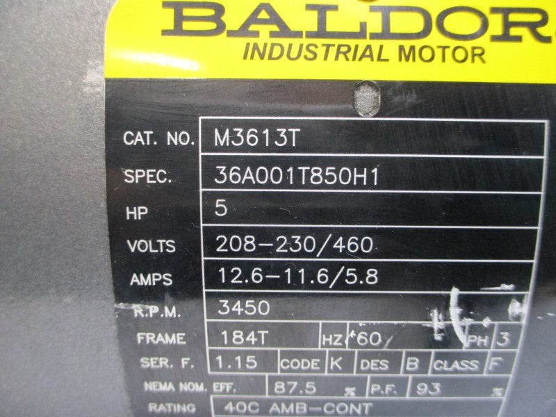 BALDOR M3613T 36A001T850H1 208-230/460V 12.6-11.6/5.8A NSNP
