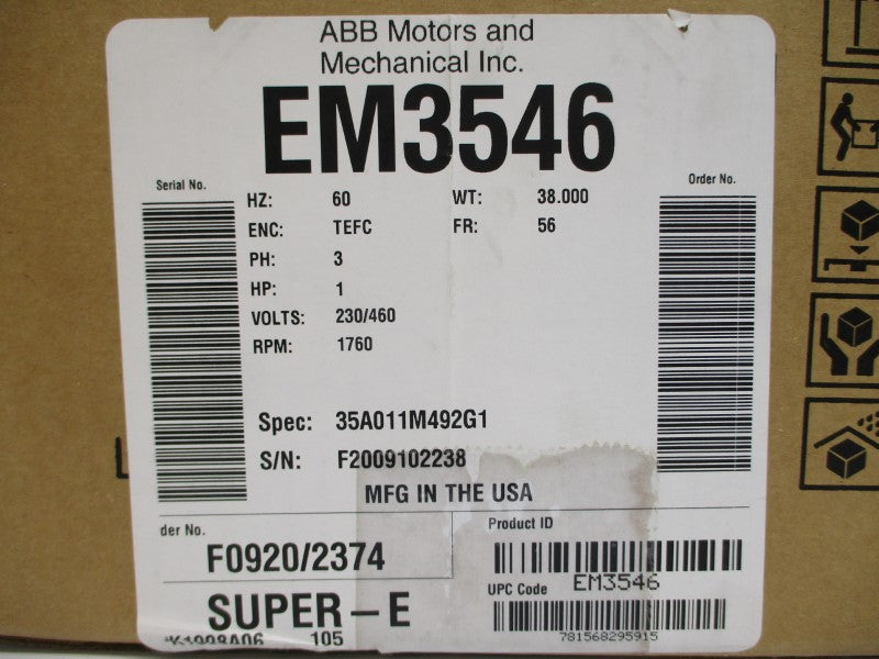 BALDOR EM3546 35A011M492G1 230/460V 3/1.5A NSMP