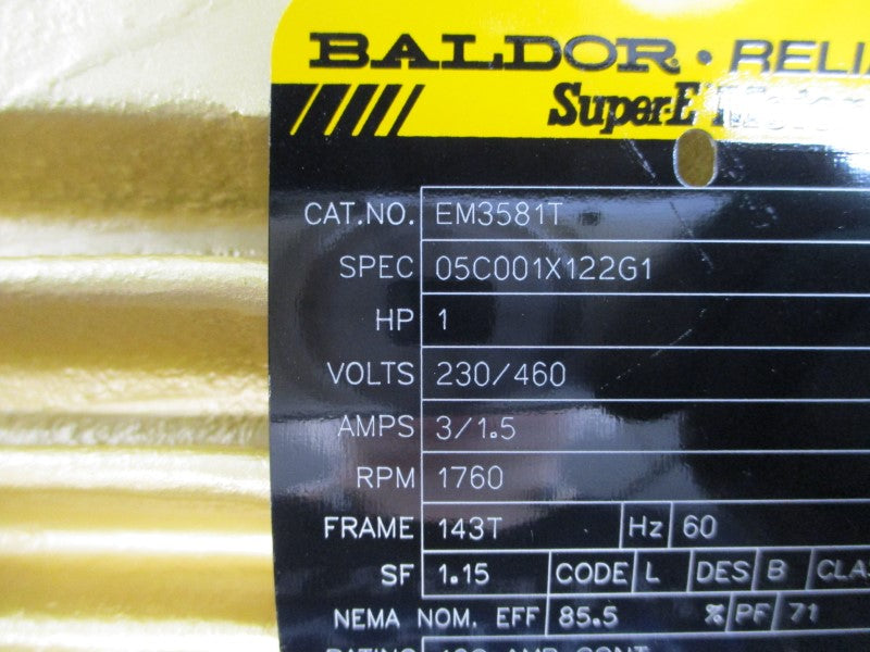 BALDOR EM3581T 05C001X122G1 230/460V 3/1.5A NSMP