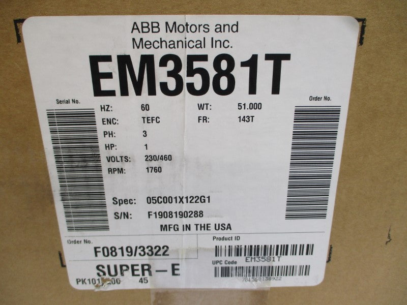 BALDOR EM3581T 05C001X122G1 230/460V 3/1.5A NSMP
