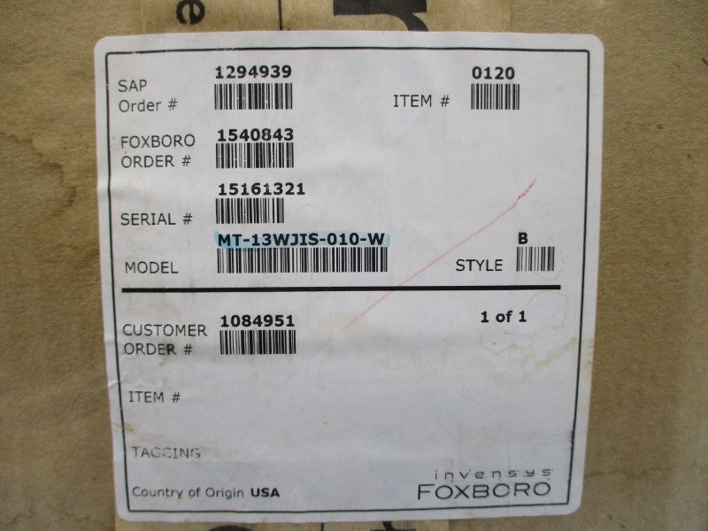 FOXBORO MT-13WJIS-010-W NSMP